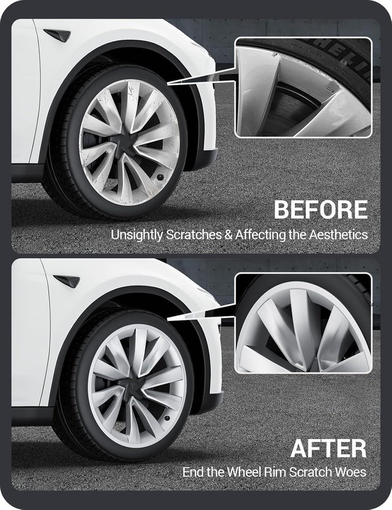 Basenor 2026 2025 Tesla Model Y 20 Inch Wheel Rim Protector, Silver Scratch Guard Hubcap Curb Rash Cover, Tire Trim Protection for Model Y Juniper Accessories - Image 2